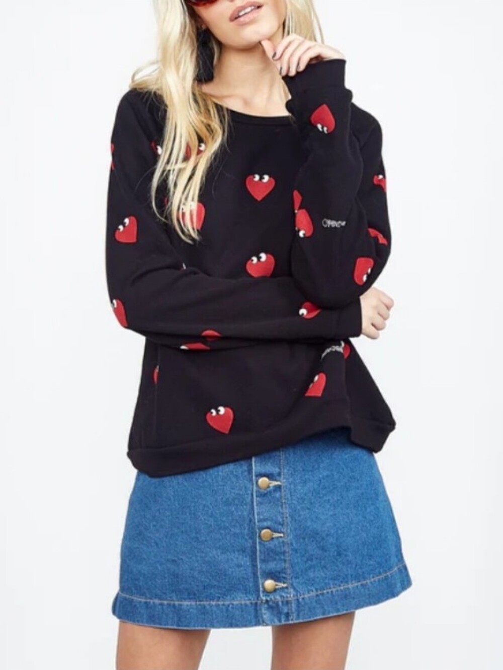 Lauren Moshi Noleta Allover Mini Heartface pullover Sweater Small